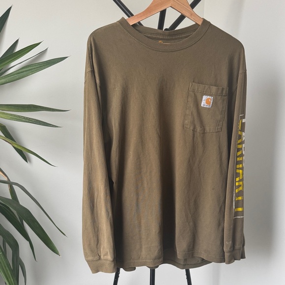 CARHARTT Vintage Olive Long Sleeve Tee | Side Arm Logo | Large - Picture 2 of 9